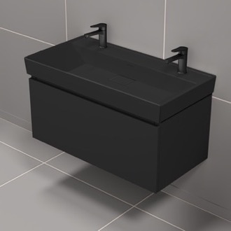 Bathroom Vanity Double Floating Black Bathroom Vanity, Modern, 40